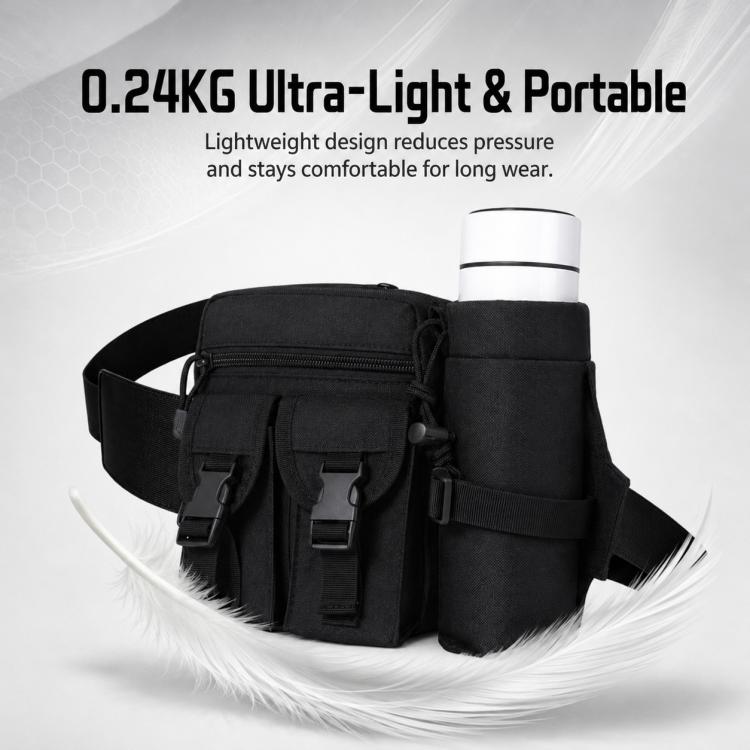 Black ultra-light golf waist bag with adjustable belt and zippered compartments.