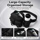 Black golf waist bag with organized main compartment and front and rear pockets.