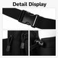Black adjustable strap golf waist bag with buckle clasp and zipper pull details.