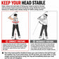 Golf head stabilizer ring for swing practice with red rod and black stance base