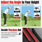 Golf head stabilizer ring trainer with adjustable red fiberglass rod and black stand base
