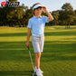 PGM boys short-sleeve golf polo shirt, light blue polo with logo detail