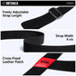 Adjustable black strap with buckle, 4 cm width, red PGM leather patch.
