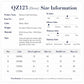 Women’s knit sports dress size information chart with fit and material details