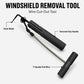 Windshield rubber cutting tool with hook blade, black grip handles, and steel wire strand