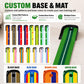 Green putting practice mat with black base and multi-color customization strip graphics