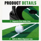 Green putting mat with white alignment line and white golf ball on turf