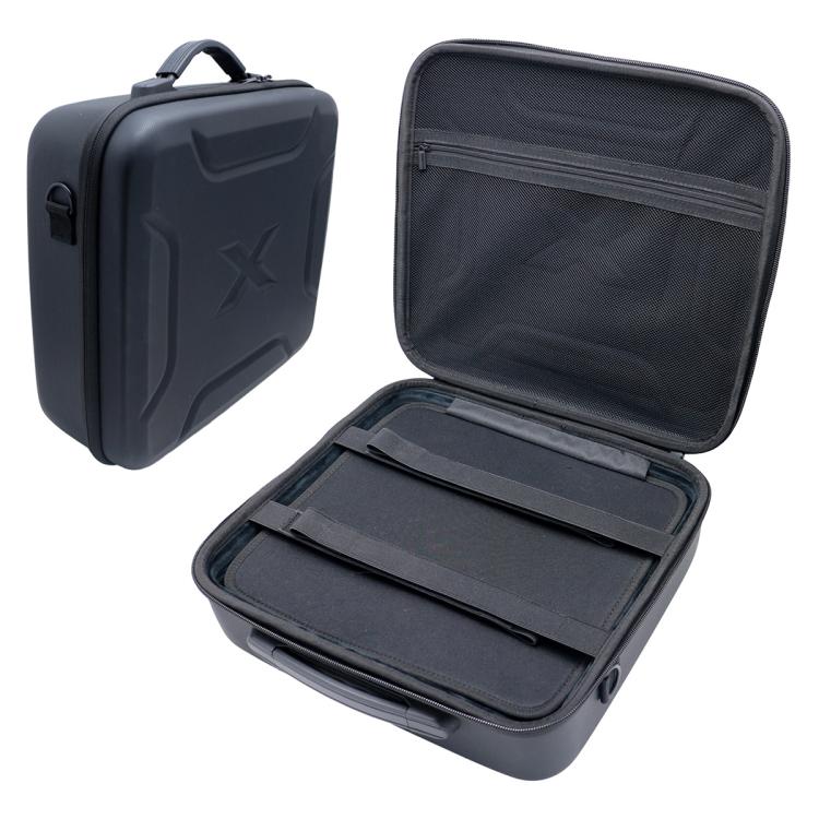 Outdoor hard-shell storage case with carry handle and dark mesh interior