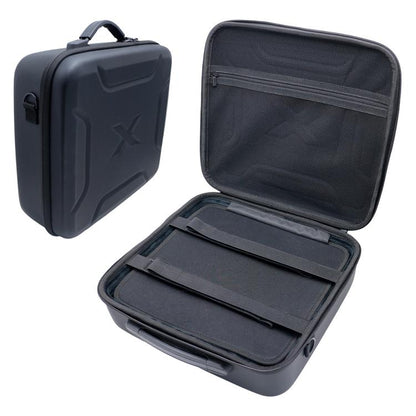 Outdoor hard-shell storage case with carry handle and dark mesh interior