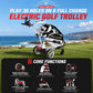 Electric golf push cart with dual driving controls and front swivel wheel.