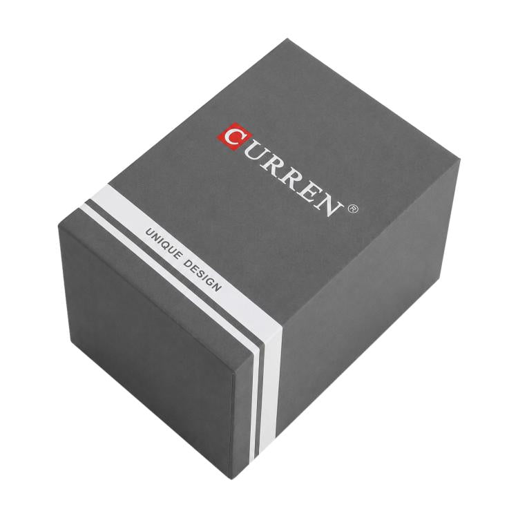Black rectangular watch gift box with CURREN logo and side drawer stripe
