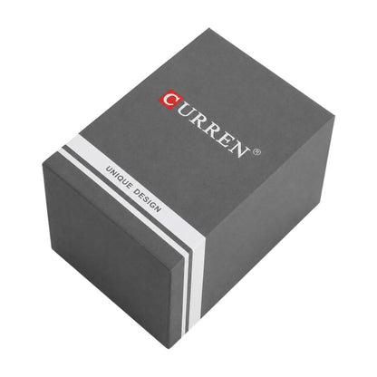 Black rectangular watch gift box with CURREN logo and side drawer stripe