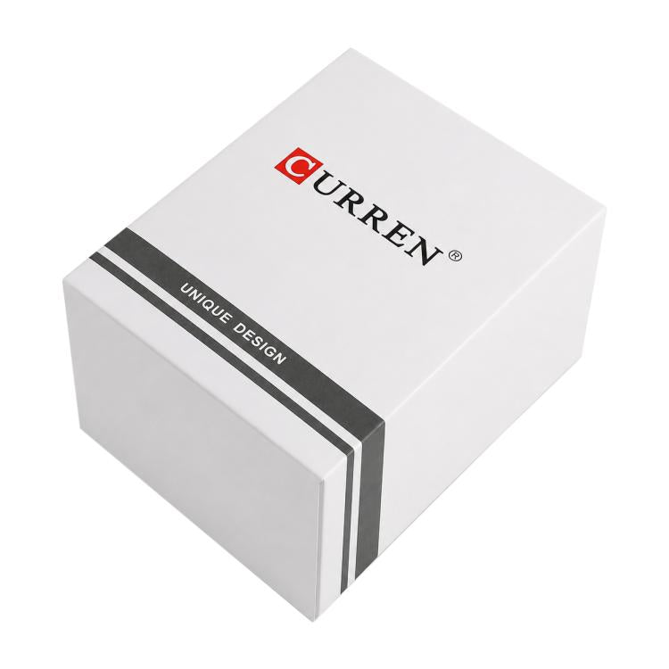 White rectangular watch gift box with CURREN logo and side drawer stripe