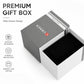 Gray rectangular watch gift box open with black velvet insert and CURREN logo