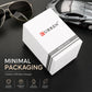 White rectangular watch gift box with CURREN logo and side stripe, closed