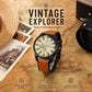 Men's quartz chronograph watch, cream dial with dark subdials and orange leather strap