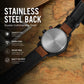 Men's watch with stainless steel back and brown leather strap, black case