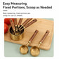 Stainless steel measuring cups and spoons set with fixed portions and wooden handles