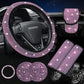 Diamond rhinestone steering wheel cover set, purple with matching seat belt covers