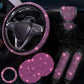 Diamond rhinestone steering wheel cover set, rose pink with matching seat belt covers