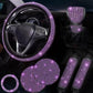 Purple rhinestone steering wheel cover set with matching gear shift and grip covers