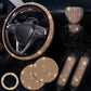 Champagne/gold rhinestone steering wheel cover set with matching gear shift and handbrake covers