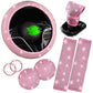 Light pink rhinestone steering wheel cover set with matching knob and handbrake covers