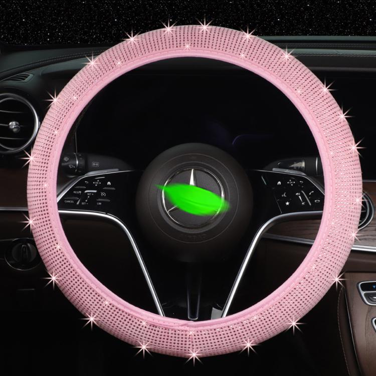 Pink diamond-studded steering wheel cover, 38 cm