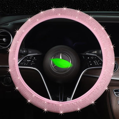 Pink diamond-studded steering wheel cover, 38 cm