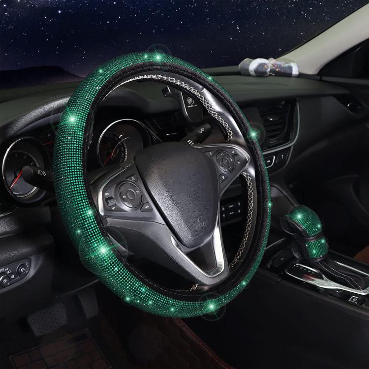 Green diamond-studded steering wheel cover, 38 cm