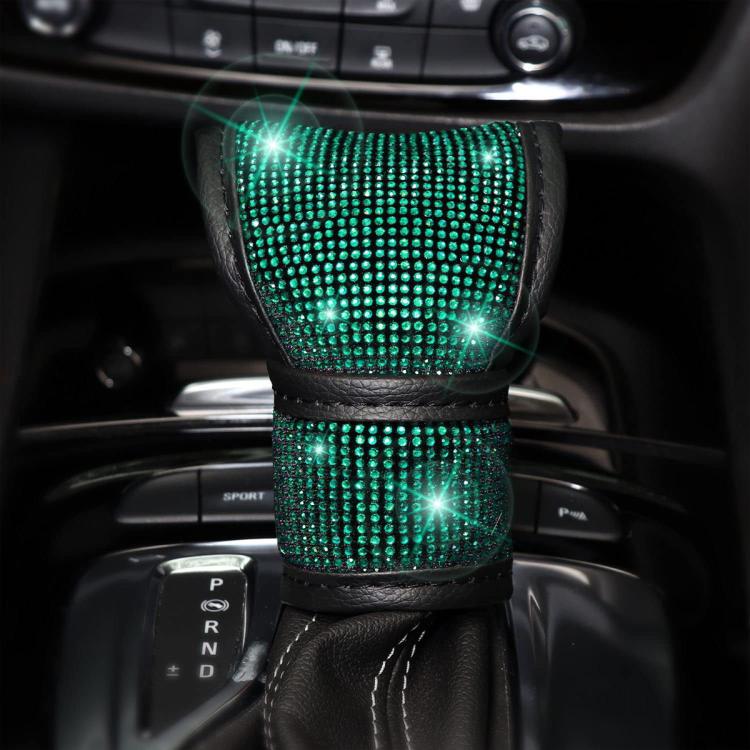 Green diamond-studded steering wheel cover, textured grip view