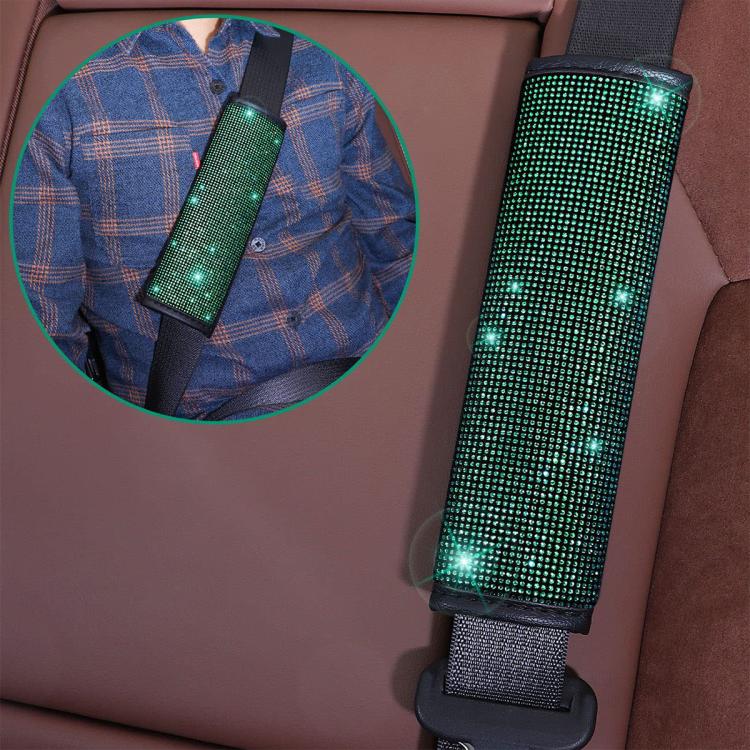 Green diamond-studded car seat belt cover