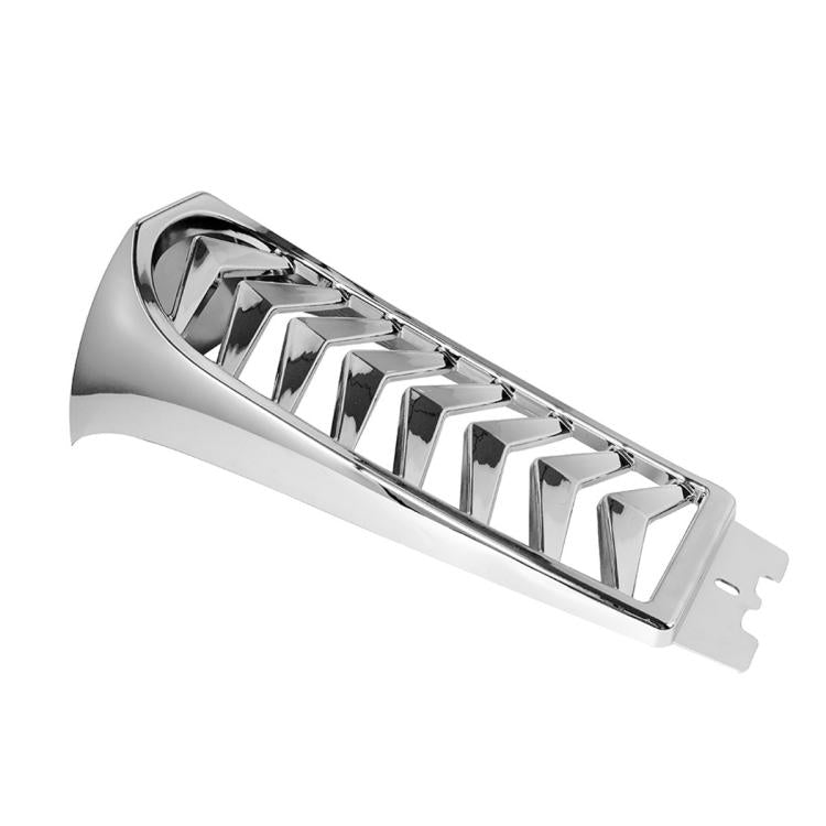 Chrome blade-style air deflector with stacked chevron fins, top mounting tabs