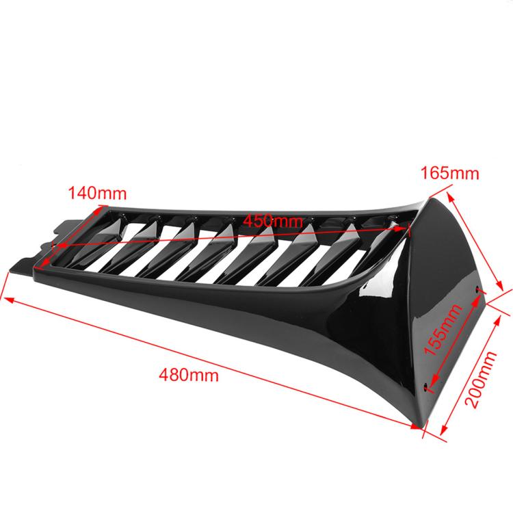 Black blade-style air deflector with labeled size measurements