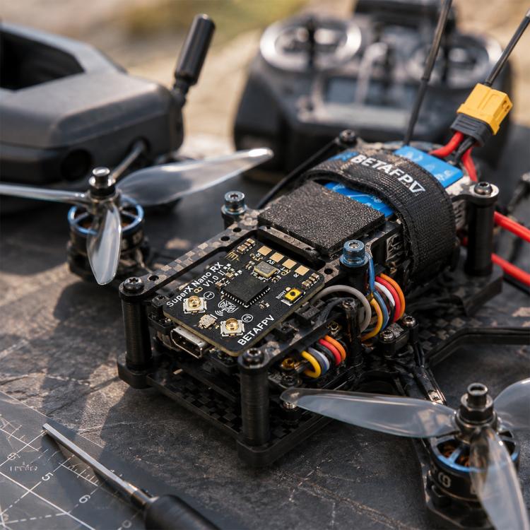 BETAFPV ELRS receiver board with dual antennas and wiring connectors