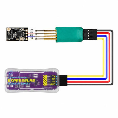 ELRS recovery dongle module with PCB and multi-color ribbon cable