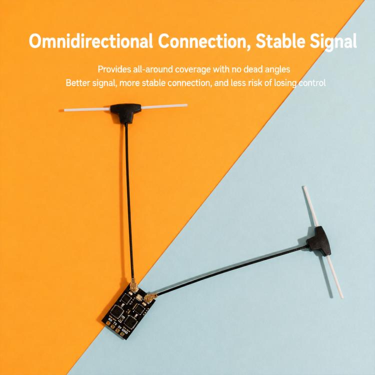 SuperD ELRS receiver module with antenna leads and dual-antenna setup