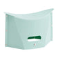 Light green foldable PP stool with integrated storage basket, side grommets, and carry cutout