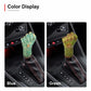 Blue and green palm-shaped gear shift knobs displayed with matching black boots.