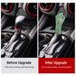 Palm-shaped gear shift knob shown on black boot with red stitching (after upgrade view).