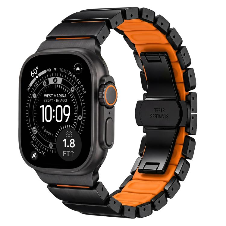 For Apple Watch 46mm / 49mm / 45mm / 44mm Butterfly Clasp Metal Hybrid Silicone Watch Band, Stainless Steel, Titanium Alloy