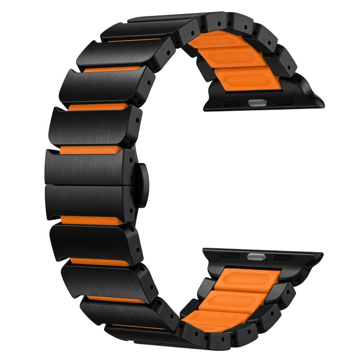 For Apple Watch 46mm / 49mm / 45mm / 44mm Butterfly Clasp Metal Hybrid Silicone Watch Band, Stainless Steel, Titanium Alloy