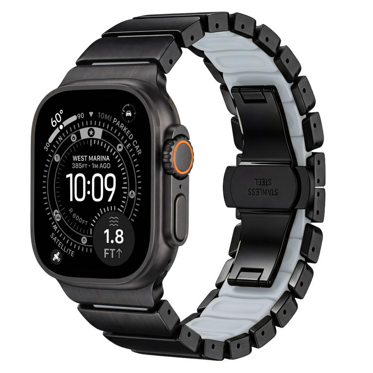 For Apple Watch 46mm / 49mm / 45mm / 44mm Butterfly Clasp Metal Hybrid Silicone Watch Band, Stainless Steel, Titanium Alloy