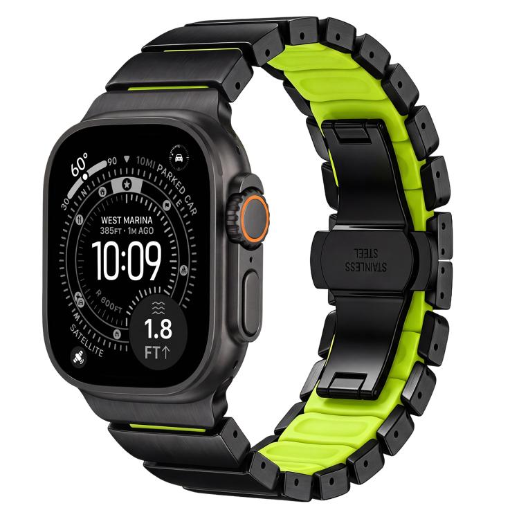 For Apple Watch 46mm / 49mm / 45mm / 44mm Butterfly Clasp Metal Hybrid Silicone Watch Band, Stainless Steel, Titanium Alloy