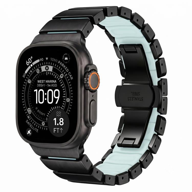 For Apple Watch 46mm / 49mm / 45mm / 44mm Butterfly Clasp Metal Hybrid Silicone Watch Band, Stainless Steel, Titanium Alloy