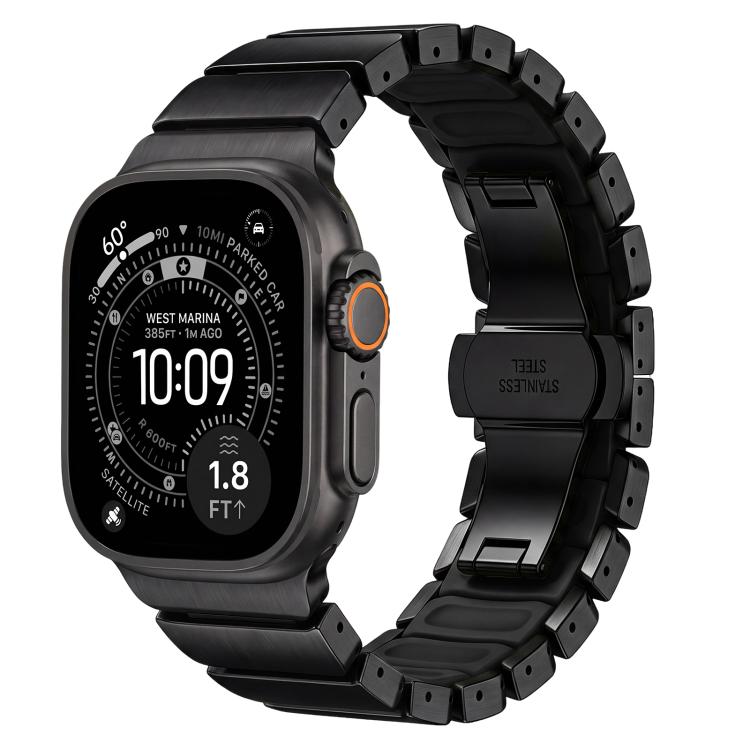 For Apple Watch 46mm / 49mm / 45mm / 44mm Butterfly Clasp Metal Hybrid Silicone Watch Band, Stainless Steel, Titanium Alloy