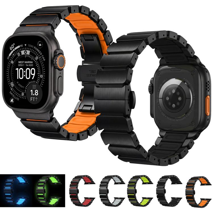 For Apple Watch 46mm / 49mm / 45mm / 44mm Butterfly Clasp Metal Hybrid Silicone Watch Band, Stainless Steel, Titanium Alloy