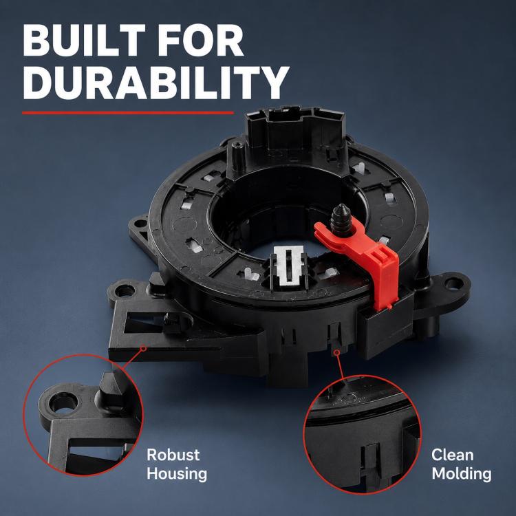 Clock spring spiral cable assembly with red/orange arm and bracket points