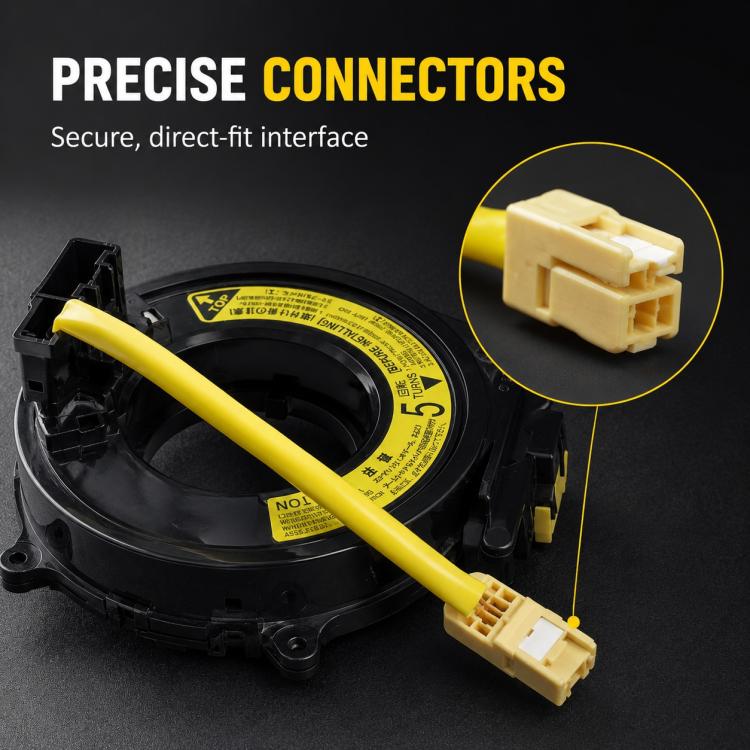 Clock spring spiral cable with exposed yellow connectors and black housing