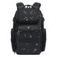 Men's waterproof laptop backpack, dark camouflage print with front zip pocket and straps
